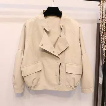 Женская свободная версия кожаной куртки с большим карманом 2024 весна и осень новая короткая локомотивная одежда кожаная куртка S чёрный