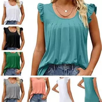 Женская свободная весенне-летняя повседневная плиссированная футболка без рукавов с рюшами и топ-жилет S белый