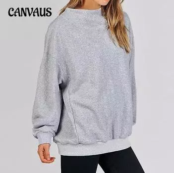 Женская свободная водолазка большого размера, однотонный свитер с длинными рукавами S чёрный