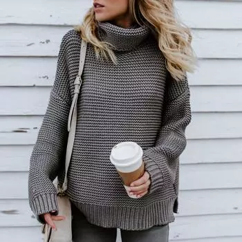 Женская свободная водолазка с длинным рукавом, вязаный свитер, джемпер, пуловер, верхняя блузка S