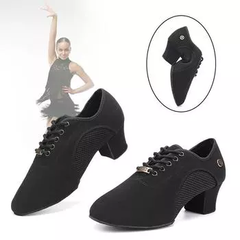 Женская танцевальная обувь для бальных танцев, современная танцевальная обувь для латиноамериканского танго, джазовые короткие сапоги для девочек/женские квадратные туфли 34 чёрный