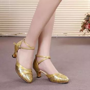 Женская танцевальная обувь для сальсы, женская обувь для бальных танцев, для латинских танцев, каблук около 5,5 см 34 чёрный