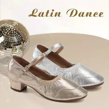 Женская танцевальная обувь из искусственной кожи для латиноамериканского танго, ча-ча, джаза, современная дышащая танцевальная обувь на низком каблуке, высота каблука 4 см 34 золотой