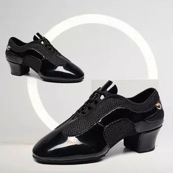 Мужская и женская обувь для мальчиков, современная обувь для джазовых танцев, танцевальная обувь для джазовых вечеринок, яркая кожаная обувь на среднем каблуке для танцев в помещении LD-3.5-34 чёрный