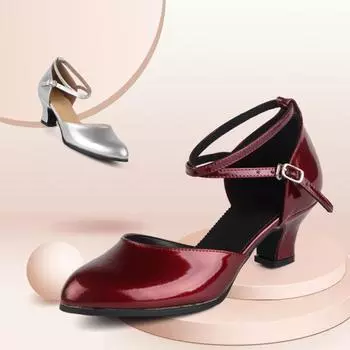 Женская танцевальная обувь на среднем каблуке 4 см, обувь для латинских танцев, современная обувь для бальных танцев 34 вино красного