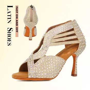 Танцевальная обувь с блестками, женская обувь для бальных танцев, обувь для латинских танцев, модная танцевальная обувь для джаза и сальсы на каблуке 5/7/9 см 6cm-36 чёрный