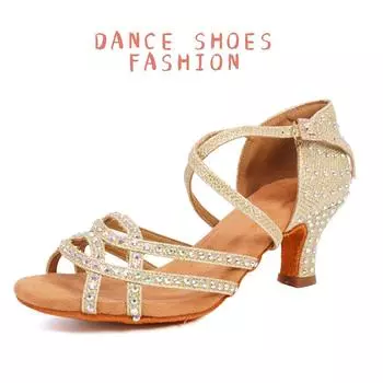 Женская танцевальная обувь со стразами, женская обувь для танго, сальсы, обувь для латинских танцев, женские сандалии на мягкой подошве для бальных танцев, женская свадебная обувь 35 чёрный