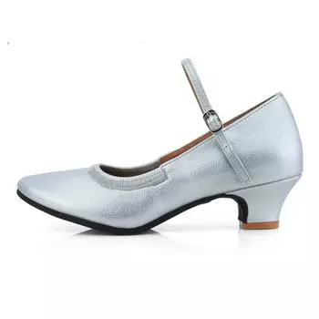 Женская танцевальная обувь, танцевальная обувь для вальса, серебряная современная танцевальная обувь, туфли на каблуке 7 см, 5 см, 3,5 см, на выбор, мягкая подошва из коровьей кожи для латинских танцев 35