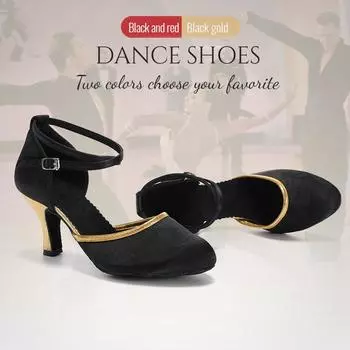 Женская танцевальная обувь, женская обувь для бальных танцев, обувь для самбы, обувь для танго, домашняя обувь для выступлений 7cm-34 чёрный/золотой