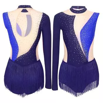 Женская танцевальная одежда с кисточками для джаза, гимнастики, сценического выступления, блестящие стразы, комбинезон для балета, танца, купальник для фигурного катания на коньках XXL бордовый/красный