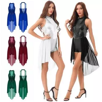 Женская танцевальная одежда с нерегулярным высоким низким низом и сетчатой юбкой для лирического современного балета для девочек S зелёный