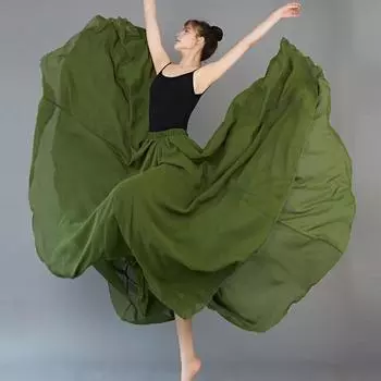 Женская танцевальная юбка, многослойная газовая шифоновая юбка с эластичной резинкой на талии, однотонная, с большим струящимся подолом, длинная юбка для танцев, балета, косплея 90 cm