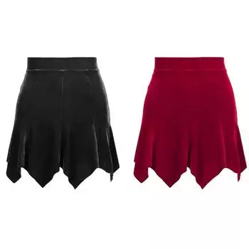 Женская темно-готическая бархатная мини-юбка с высокой талией на Хэллоуин, сексуальная упаковка, бедра, асимметричный подол, сексуальные юбки для вечеринок в ночном клубе L красный