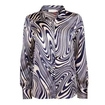 Женская темно-синяя атласная рубашка с принтом LA PETITE ETOILE S темно-синий