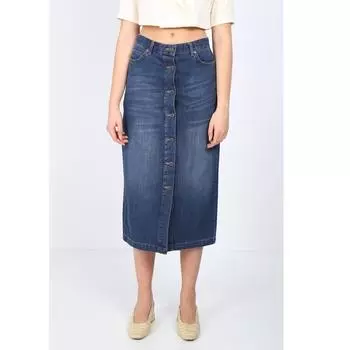 Женская темно-синяя длинная джинсовая юбка на пуговицах