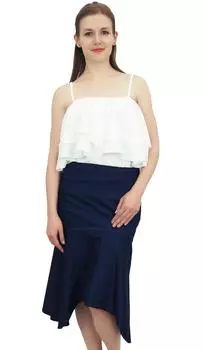 Женская темно-синяя джинсовая юбка Bimba с асимметричным подолом и застежкой-молнией сбоку-L Large темно-синий