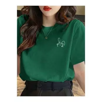 Женская темно-синяя футболка оверсайз с принтом кролика