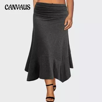 Женская Temperament однотонная узкая юбка больших размеров, облегающая до талии, весенне-осенняя эластичная юбка нестандартной средней длины 1XL темно серый