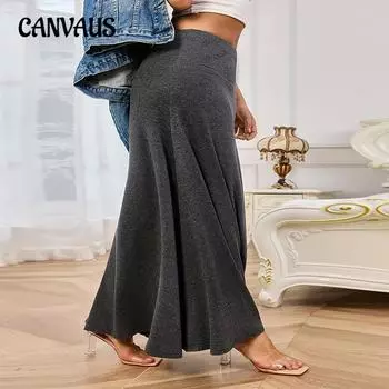 Женская темпераментная и элегантная трикотажная юбка из микро-стрейча больших размеров, осенне-зимняя юбка-зонтик в стиле ретро свободного покроя с небольшим маятником 1XL темно серый