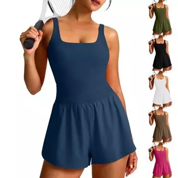 Женская теннисная юбка модный однотонный без рукавов повседневный спортивный короткий комбинезон L армия зеленый