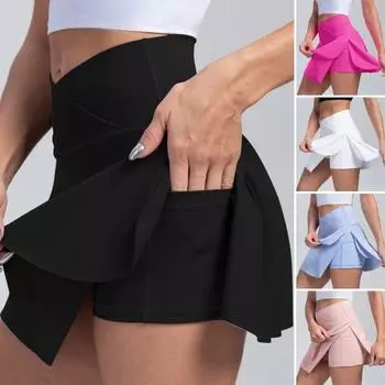 Женская теннисная юбка с карманом и высокой талией для гольфа, летняя повседневная спортивная юбка для бега, пиклбола, тренировок с внутренними шортами M белый