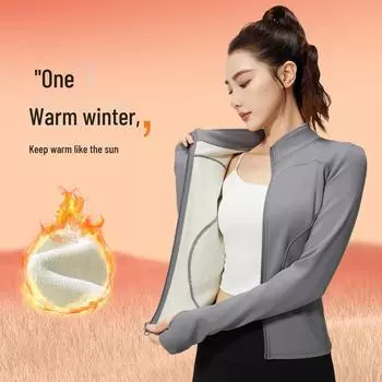 Женская теплая бархатная куртка для йоги Juyitang - плотный, уютный персиковый бархат для осенних и зимних видов спорта M