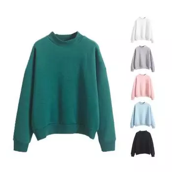 Женская теплая блузка с длинным рукавом и круглым вырезом, толстая плюшевая толстовка с капюшоном