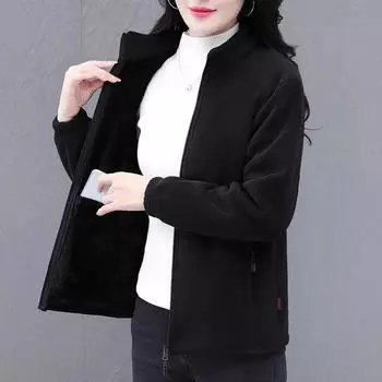 Женская теплая флисовая куртка Осень Зима Для мамы среднего возраста Двусторонний флис Женская Утепленная верхняя одежда Пальто XXXXL чёрный