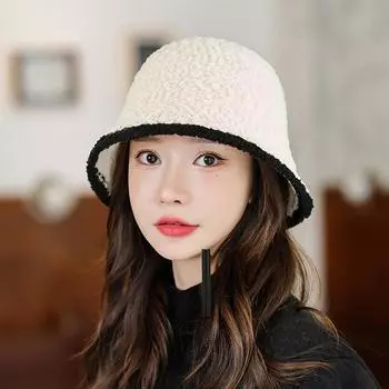 Женская теплая и удобная повседневная шляпа-ведро с цветными блоками бежевый