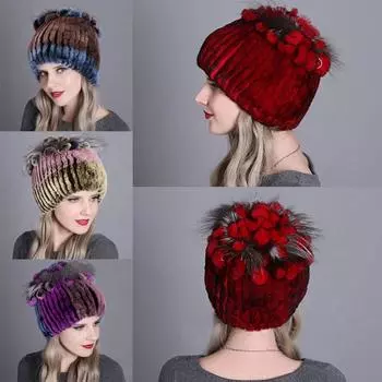 Женская теплая и утолщенная вязаная шапка из меха кролика выдры на осень и зиму, новая меховая шапка, семь цветов, многостиль