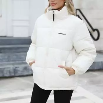 Женская теплая куртка больших размеров, свободный однотонный топ S белый