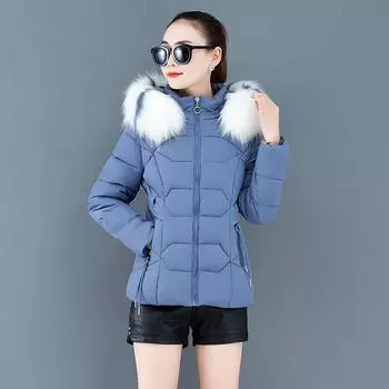 Женская теплая куртка больших размеров, зимняя теплая куртка с капюшоном, короткая тонкая теплая куртка с воротником-стойкой, пушистая куртка на молнии XXXL