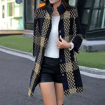 Женская теплая куртка из искусственной шерсти в сетку, зимняя верхняя одежда M темно-синий