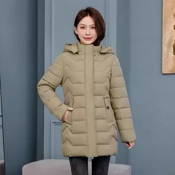 Женская теплая куртка с капюшоном в клетку больших размеров Зимняя утолщенная теплая куртка с капюшоном L