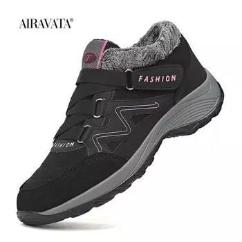 Женская теплая нескользящая уличная обувь на меху, зимние зимние ботильоны, повседневная походная обувь для скалолазания 35 чёрный