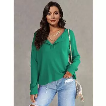 Женская теплая одежда, осенне-зимние модные свободные футболки с длинными рукавами, повседневные пуловеры больших размеров с v-образным вырезом, топы S зелёный