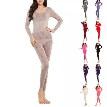 Женская теплая одежда с кружевной основой, одежда и брюки, тонкие пижамы One Size чёрный