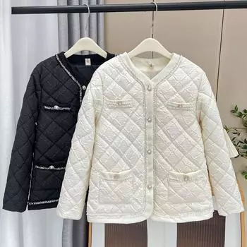 Женская теплая парка больших размеров, модная осенне-зимняя, без воротника, шикарная, с узором в виде ромбов, тонкая, с хлопковой подкладкой XXXXL белый