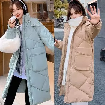 Женская теплая парка, пуховая куртка, теплая толстая хлопковая стеганая куртка, свободные длинные парки, зимняя куртка, верхняя одежда M белый