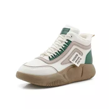 Женская теплая плюшевая обувь, нескользящие зимние толстые меховые кроссовки на массивном каблуке 35 зелёный