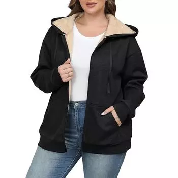 Женская теплая плюшевая толстовка с капюшоном L чёрный