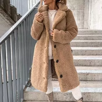 Женская теплая повседневная винтажная куртка реглан с длинными рукавами и пуговицами спереди с карманами, пальто и верхняя одежда M коричневый