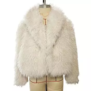 Женская теплая пушистая свободная куртка с длинным рукавом из искусственного меха, пальто с лацканами, женское пальто, зимняя однотонная женская уличная верхняя одежда XL белый