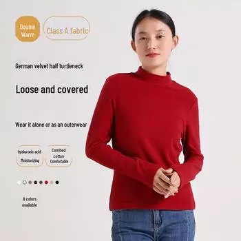 «Женская теплая рубашка из немецкого бархата с полуворотом — плюшевая, утолщенная, с длинным рукавом, с гиалуроновой кислотой для ухода за кожей» L size чёрный