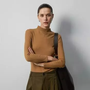 Женская теплая рубашка из немецкого кашемира в вертикальную полоску с длинным рукавом и полувысоким воротником для осени и зимы Small