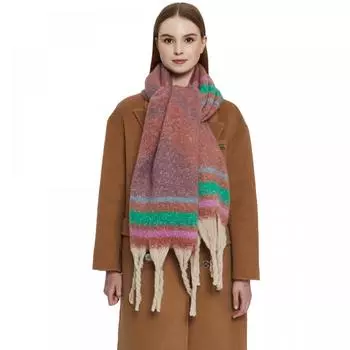 Женская теплая шаль, осенне-зимний шарф с кисточками и горным принтом красный