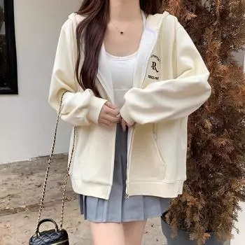 Женская теплая толстовка-кардиган с капюшоном из бархата и фуфу на груди для осени и зимы, новый стиль, высококачественная, очень красивая, свободная куртка S