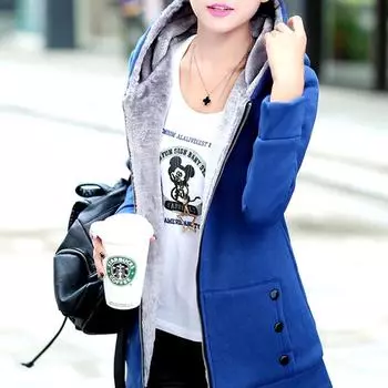 Женская теплая толстовка на молнии,с мехом внутри XXL синий