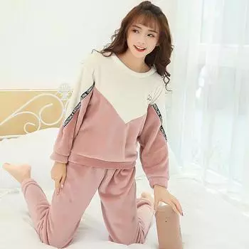 Женская теплая утепленная пижама с длинным рукавом, осень-зима, фланелевая флисовая подкладка, милый мультяшный принт, пижамы для сна, домашняя одежда, пижамные комплекты из кораллового бархата M