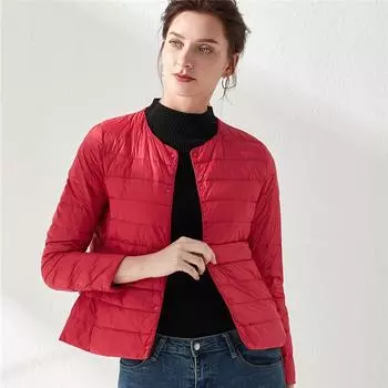 Женская теплая внутренняя подкладка с круглым вырезом и длинными рукавами, однотонная однобортная повседневная теплая белая куртка на утином пуху M-4XL M чёрный